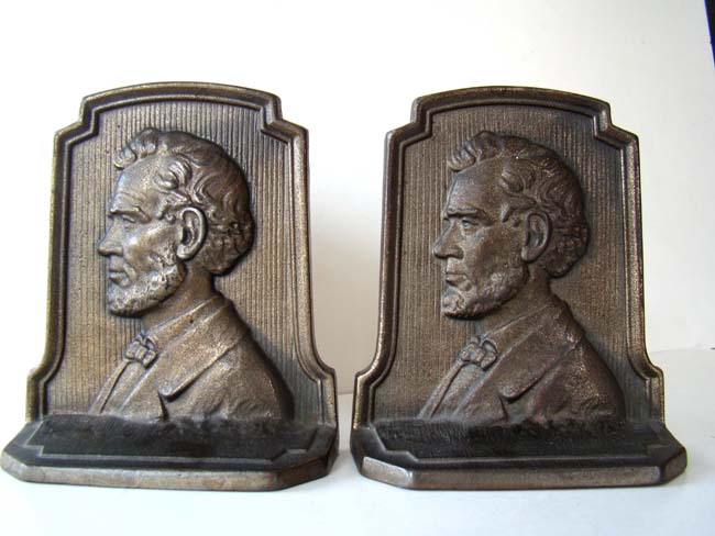A pair of Lincoln bookends by the Connecticut Foundry circa 1930.
